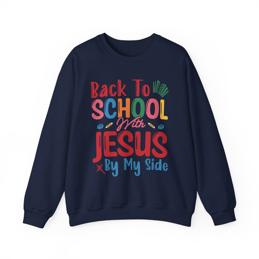 Back To School With Jesus On By Side - Unisex Heavy Blend™ Crewneck Sweatshirt