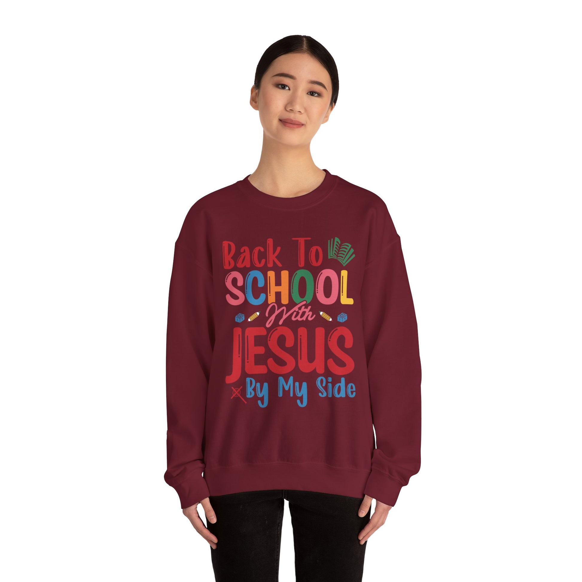 Back To School With Jesus On By Side - Unisex Heavy Blend™ Crewneck Sweatshirt